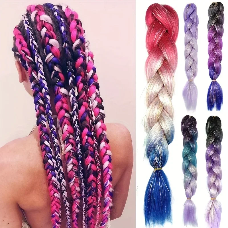 

Ombre Синтетические 24-дюймовые Jumbo Braids Наращивание волос Блестящие радужные цвета Твист Плетение волос для женщин DIY Прическа