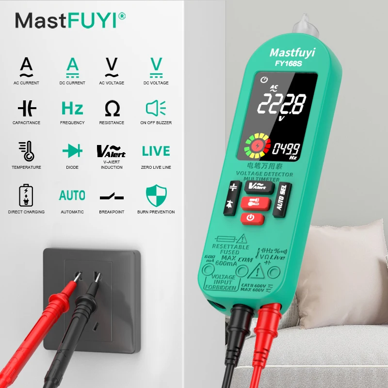 Tela Grande Carregamento Multímetro True Rms ac dc Voltímetro Atual Alcance Automático Resistência Capacitância Ncv Tester Mastfuyi-fy168s