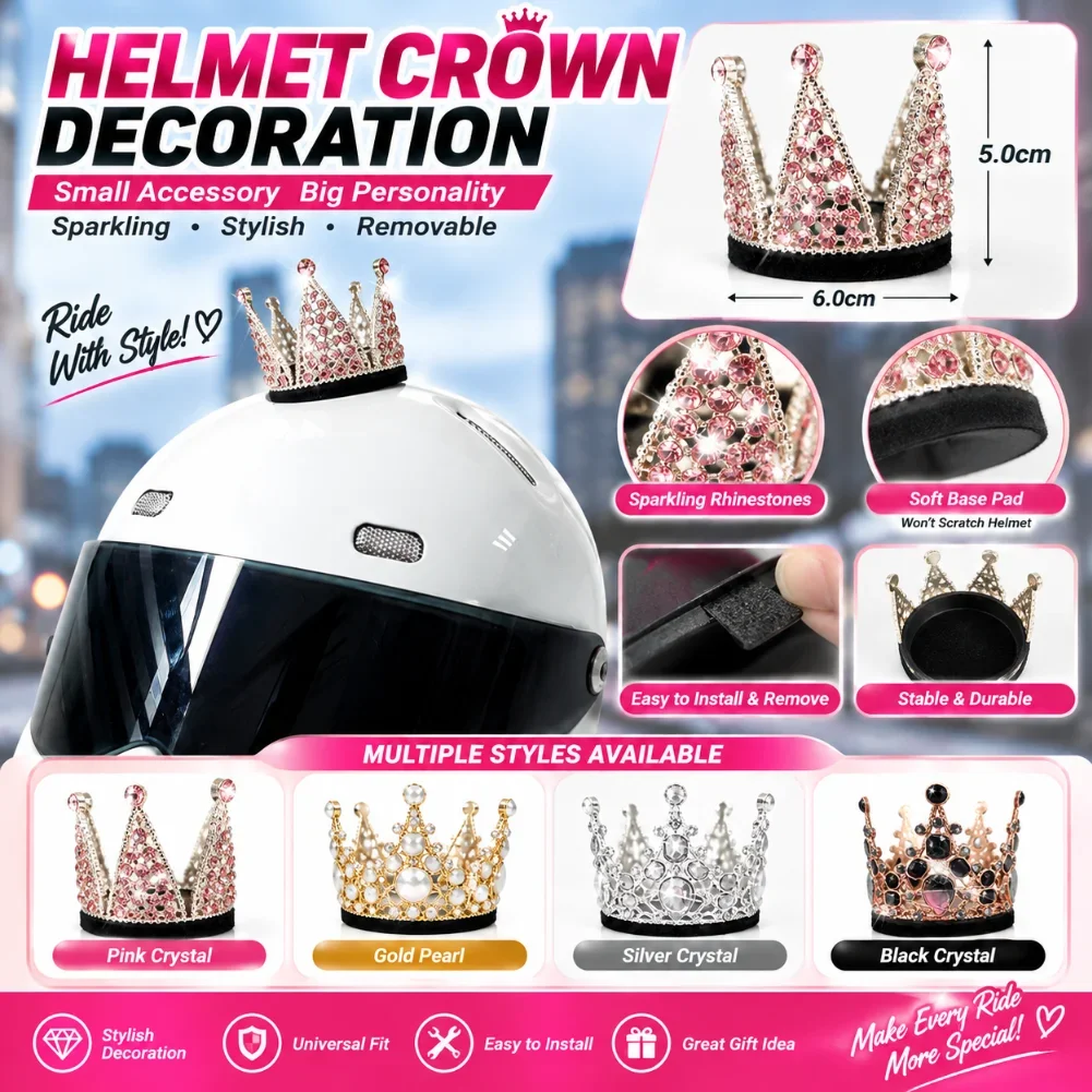 Motorcycle Helmet Crown Decoration Rhinestone Crystal Mini Crown Removable Helmet Ornament Accessories