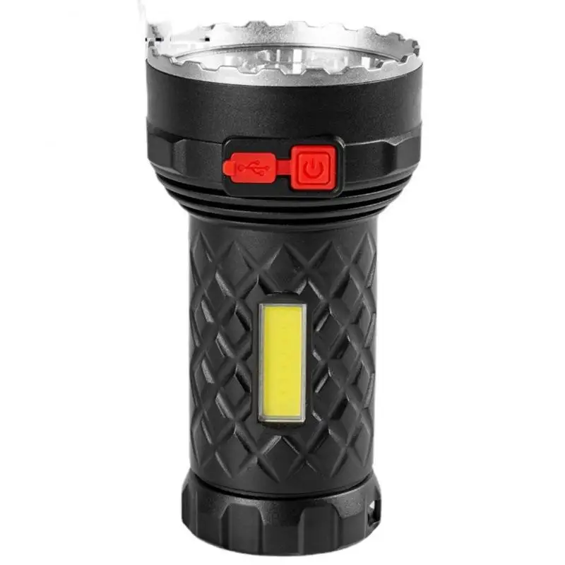 Usb Charging Hand Lamp Outdoor Lighting Flashlight With Floodlight Side Light Abs Flashlight Cob Telescopic Zoom Portable