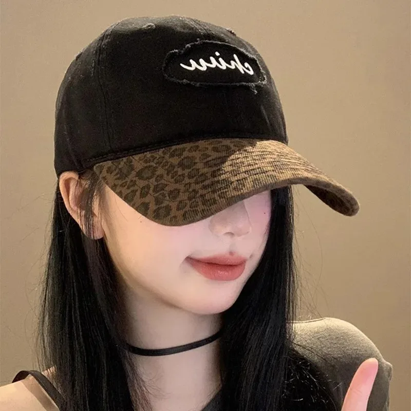 

Vintage Leopard Baseball Cap for Men Women Fashion Punk Patchwork Snapback Peaked Hat Korean Girl Hip Hop Dad Trucker Hats Visor