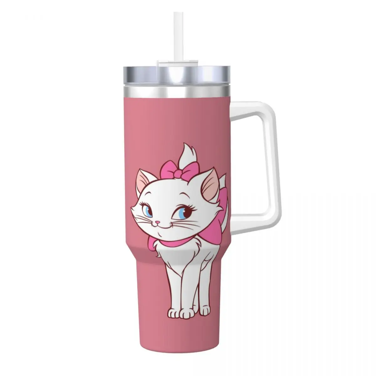 Stainless Steel Tumbler Marie Cat Mugs Cup With Straws Travel Cold and Hot Water Bottle Heat Preservation 40oz Coffee Mug