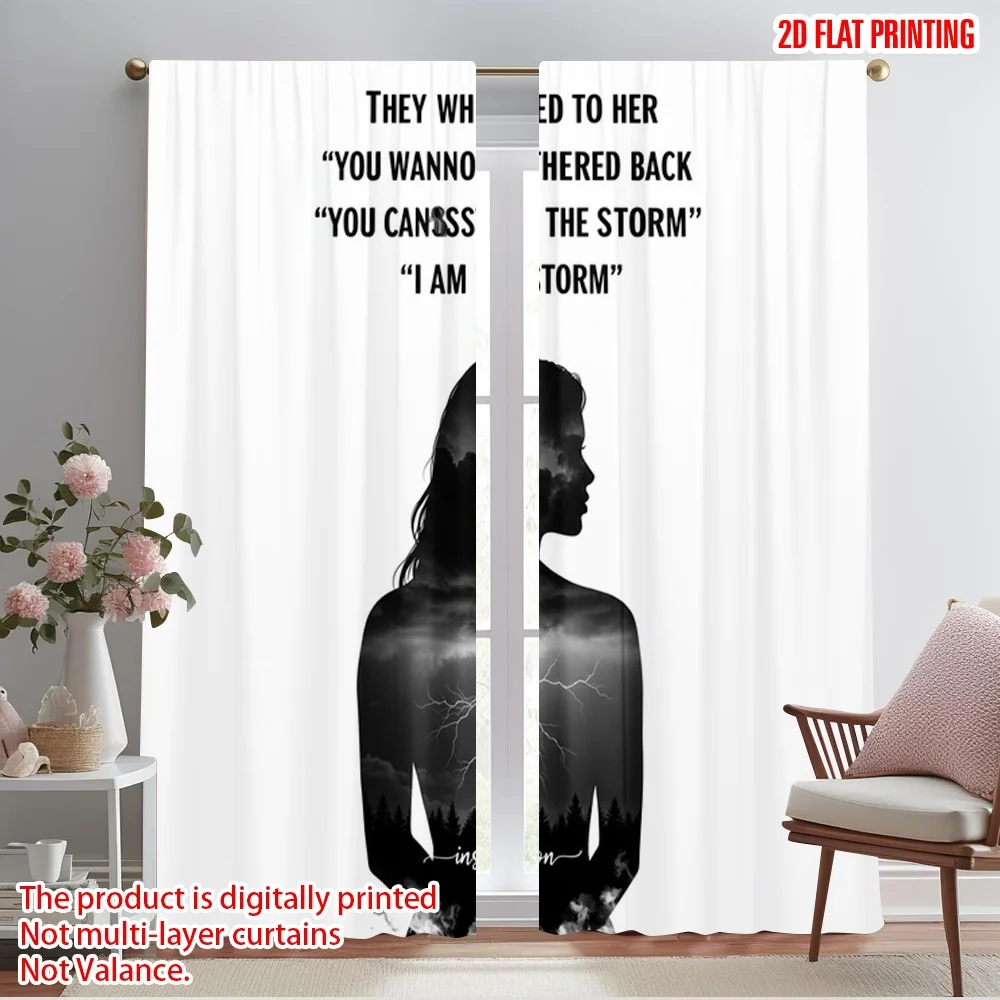 

2pcs 2D flat printing Scene Curtains Inspirational Storm Woman Strength Polyester Without Electricity Festive Curtains Perfect