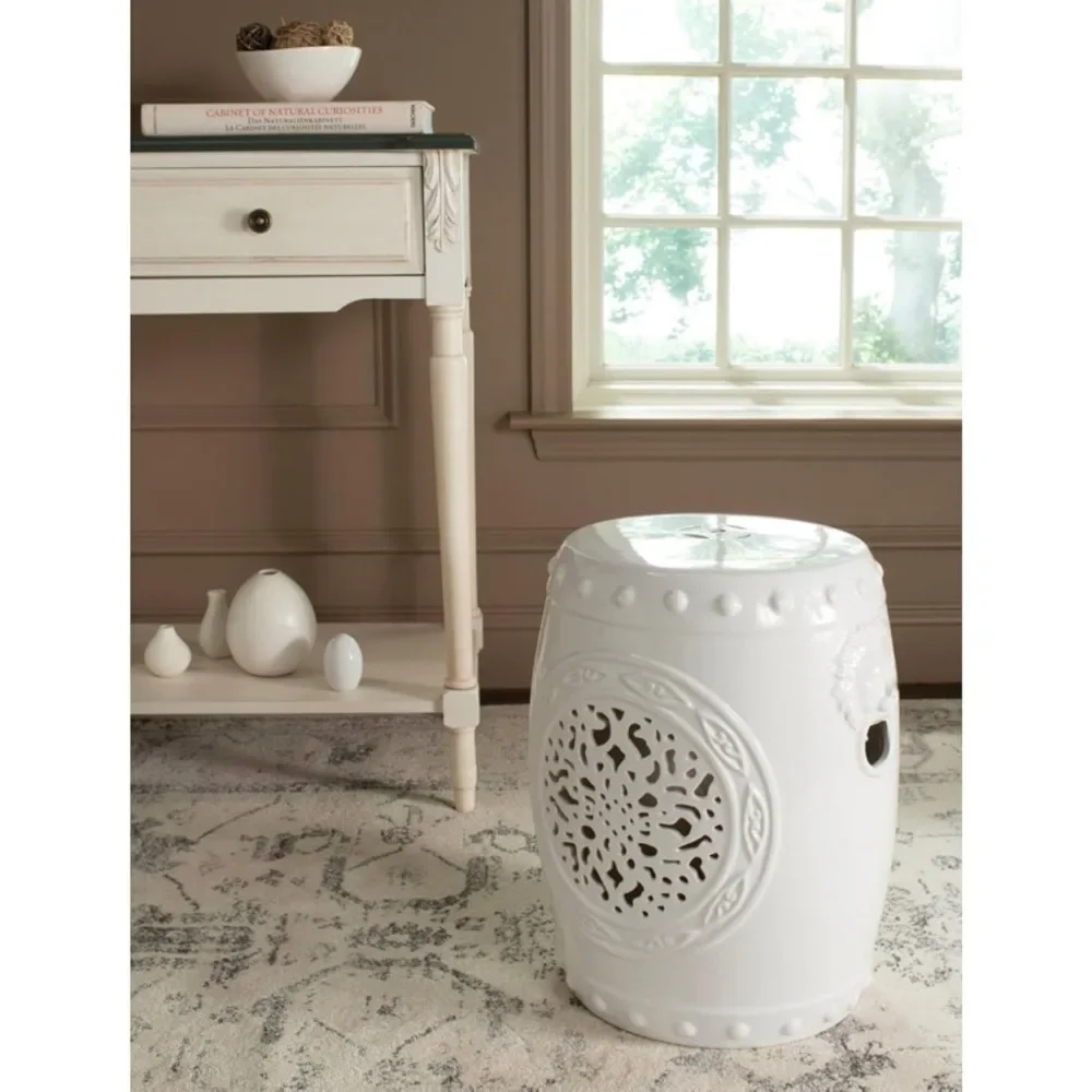 Decorative Garden Stools Flower Drum Ceramic Decorative Garden Stool, 0, Cream