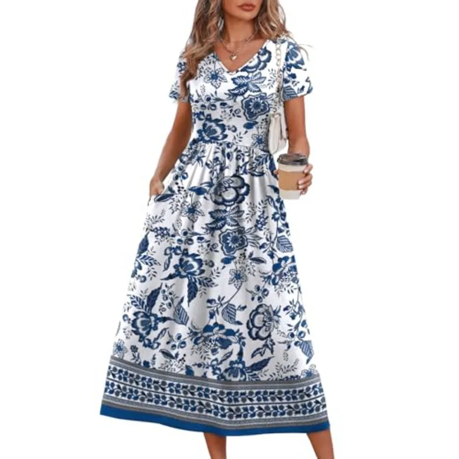 

OFEEFAN Summer Dresses for Women Flowy Casual A-Line Midi Dress Beach Vacation Sundresses with Pockets S-2XL