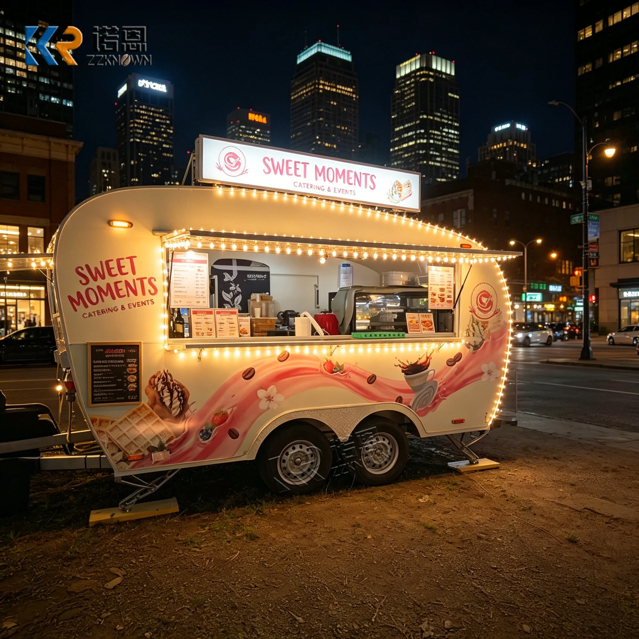 Stainless Steel Outdoor Street Mobile Food Truck Trailer Commercial Food Trailer Fully Equipped Food Truck with Air Conditioner