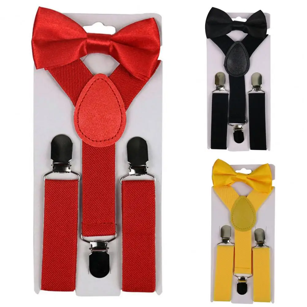 Y-Shape Boys Children Bow Tie Set Korean Style Candy Color Boys Girls Suspender Tie Adjustable Suspenders Baby Wedding Ties