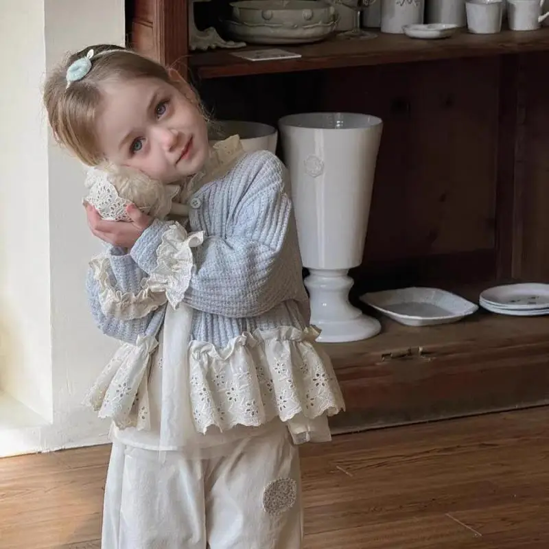 2026 Spring New Children Long Sleeve Coat Baby Girls Lace Splicing Sweet Princess Cardigan Infant Loose Jacket Kids Clothes