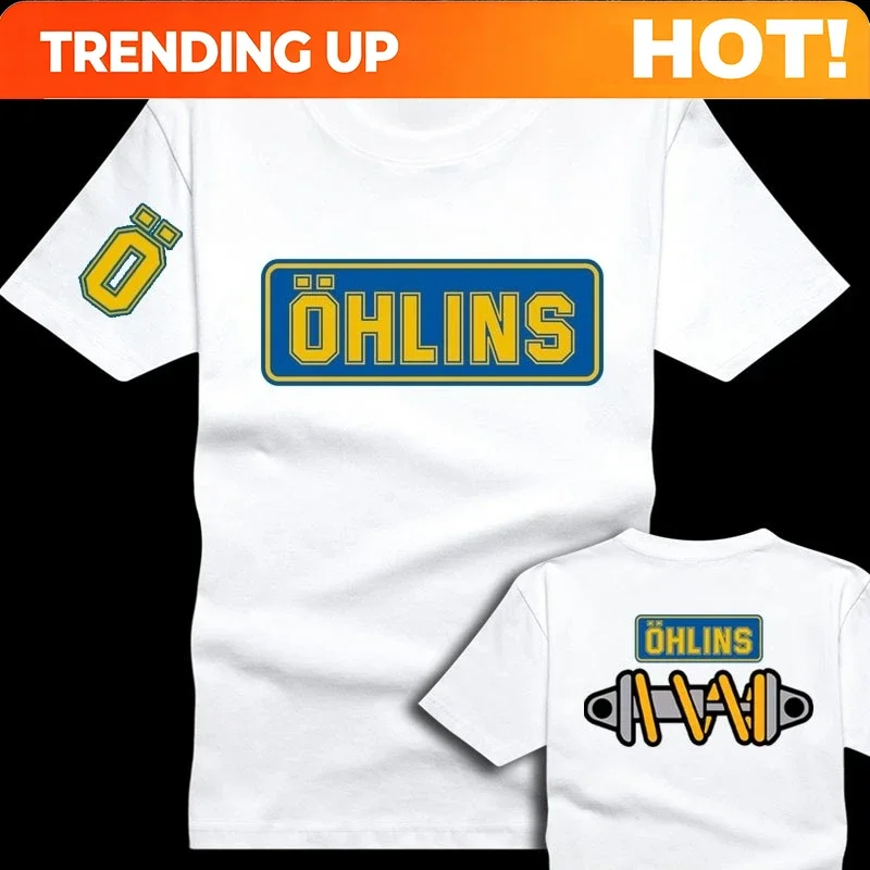 Tees Men Ohlins Shock Suspension Car Motorcycle Sport Racing T Shirt Summer Casual Oversized men's Short sleeve