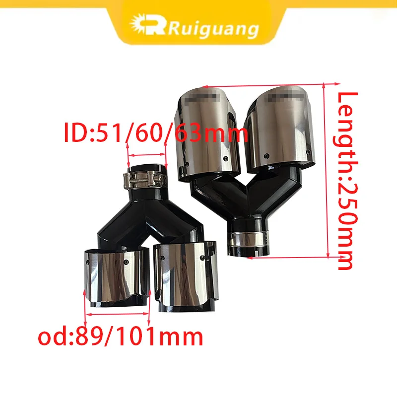 1Pcs Dual Exhaust Tip Polished Stainless Steel Y-Type Universal Car Exhaust Tail Pipe Bolt-on with Logo