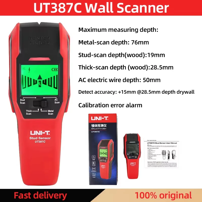 UNI-T ut387c scanner de parede detector de metais 4 em 1 tensão ac fio vivo localizador de pinos de madeira calibração de campainha de cobre ut387e ut387s