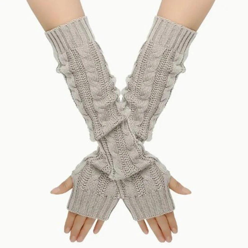 Guantes largos de punto sin dedos para mujer, manopla Y2K, manga sólida para el brazo, moda informal, ropa suave para niñas, guantes Punk, Invierno