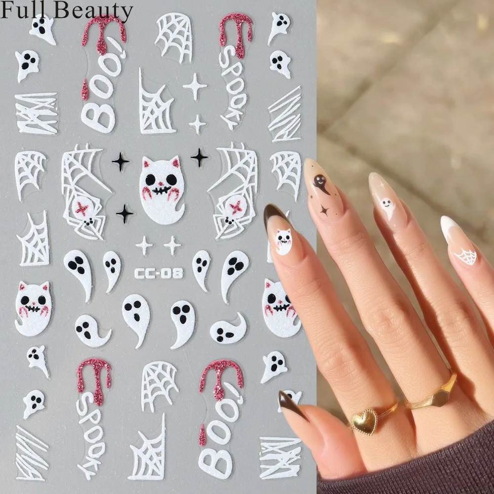 1Pc Cartoon Halloween Nail Stickers, Ghost Spider Web Pumpkin Funny Decals, Ins Style Manicure Stickers for Women Festival