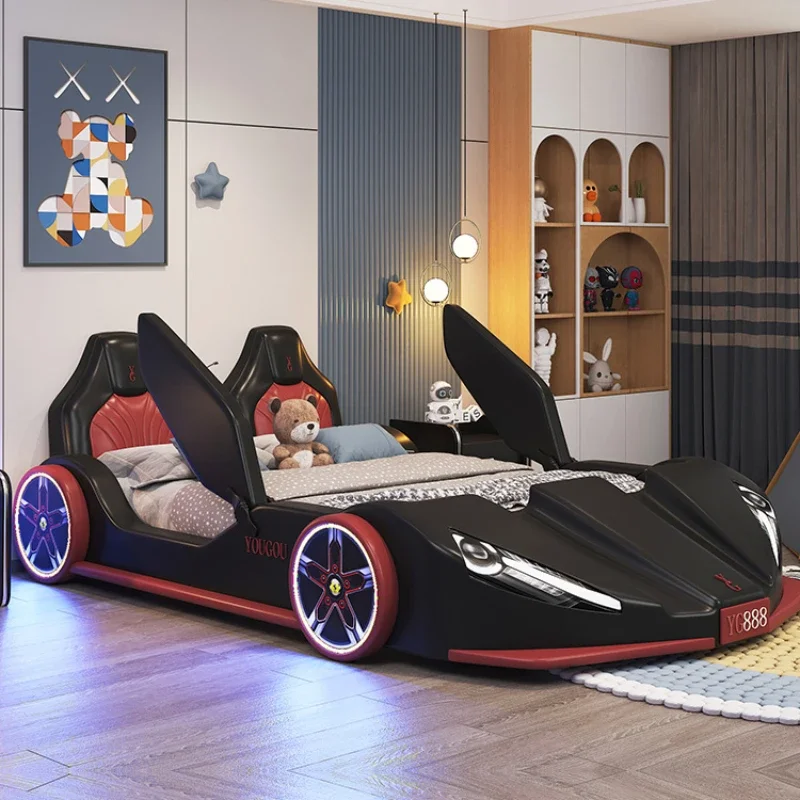 

Luxury With Lights Kids Bed Modern King Size Black Full Size Frames Children Beds Bedroom Queen Cama De Casal Bedroom Furniture