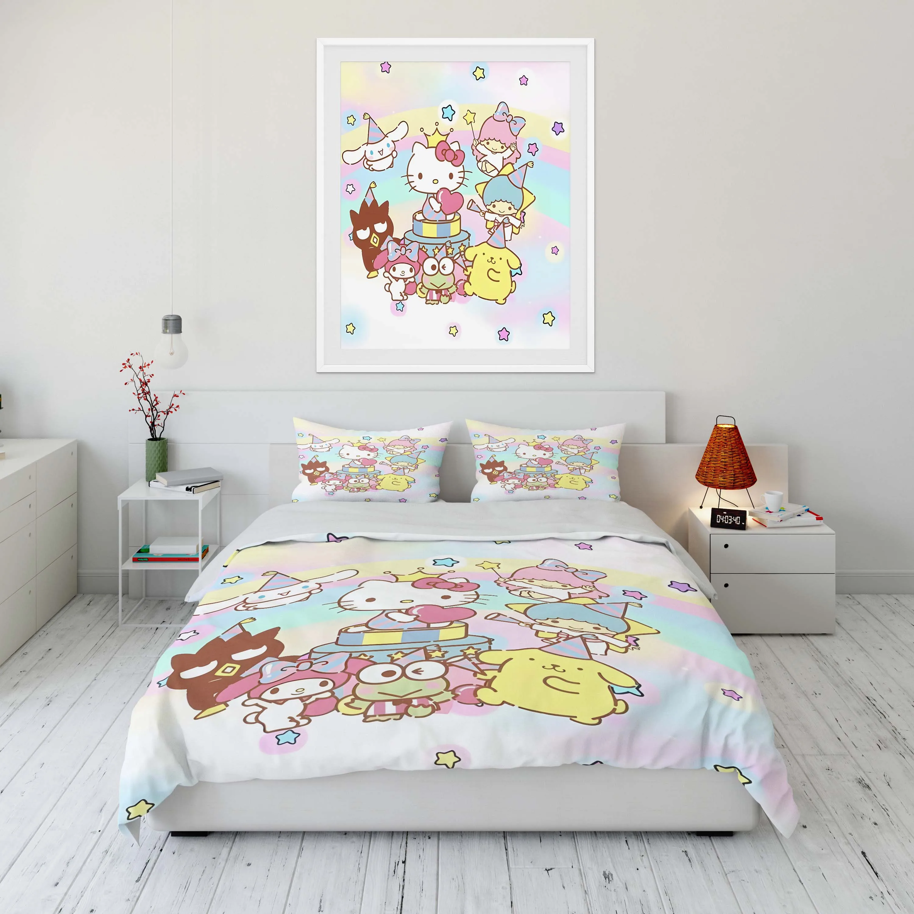 Sanrio Character Friends Printed Quilt Cover Pillowcase Bedding Set Kids Adult Comfortable Bed Set Twin King Bedding Set Luxury