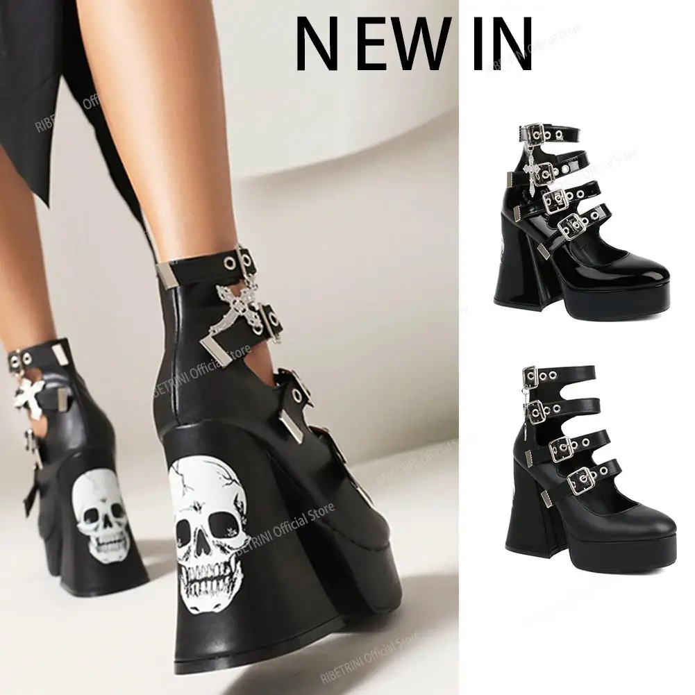 Women Platform 37 Girls Shoes With Heels Pumps Ankle Strap Buckle High Woman Platforms Marry Janes Chunky Strange Style 2022