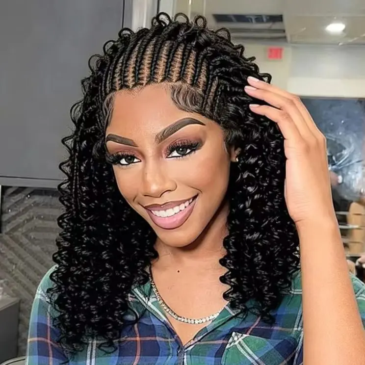 Short Bob Cornrow Braided Wigs Synthetic 13x4 Lace Frontal Wig Deep Wave Braiding Hair Wig with Baby Hair  for Black Women