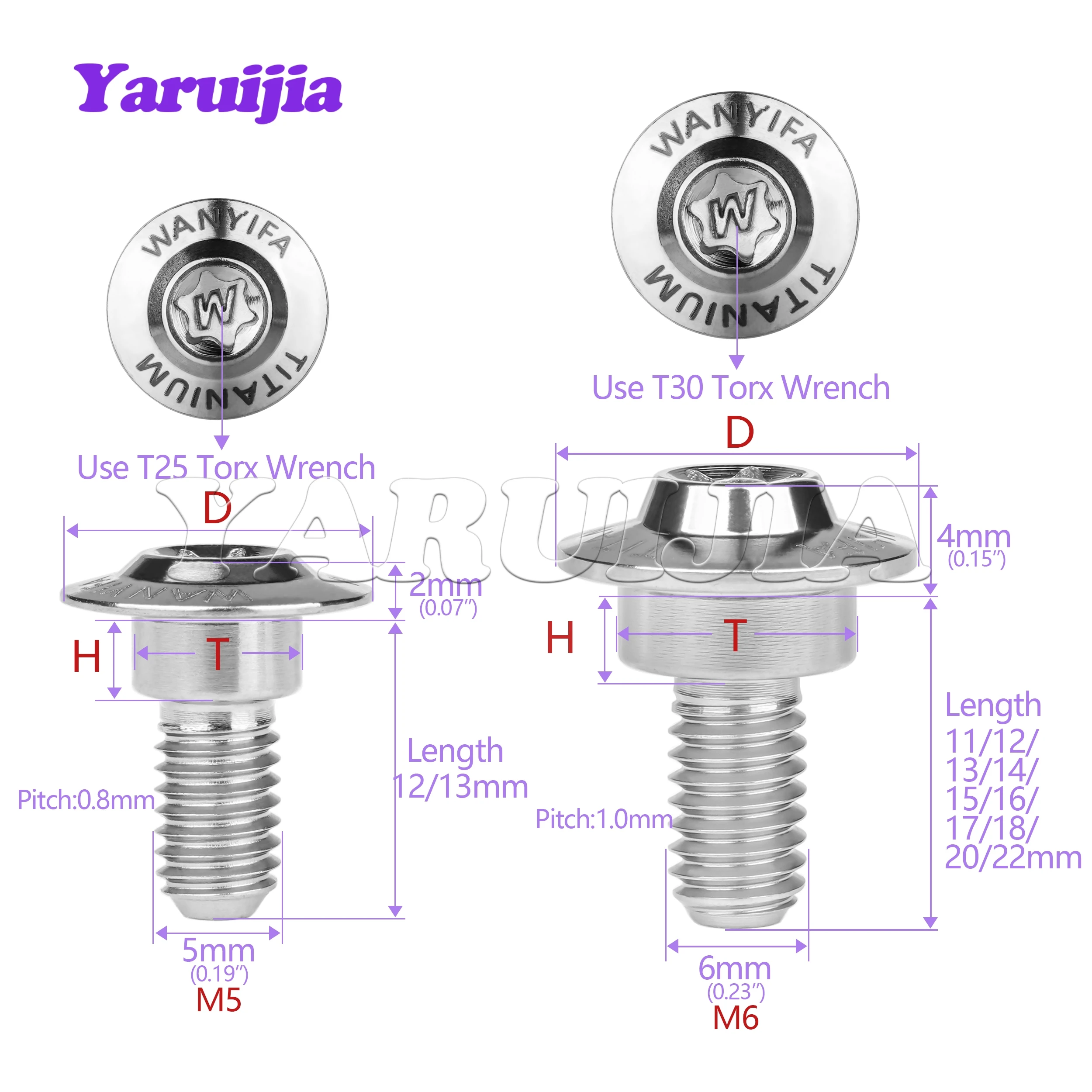 Yaruijia Titanium alloy bolt M5/M6x11-22mm multi-size Torx head step Screw is used for electric motorcycle side plate disc plate