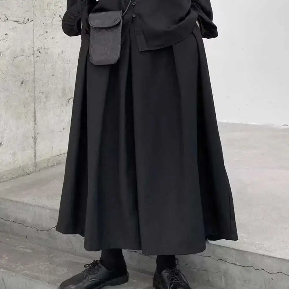Men's New Pants Hakama Design Loose Wide Mens Leg Gothic Dark Style Cropped Sense High Waist Samurai Fashion Straight Male Skirt