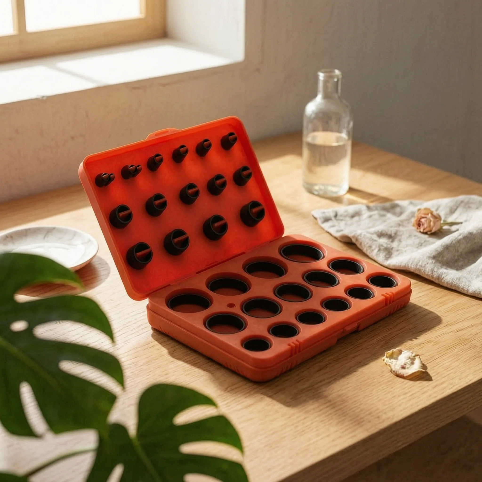 O-Seal Assortment Kit Compartmented NBR O-Rings Buna N Sealing Rings Hinged Lid Storage Case Kit Black
