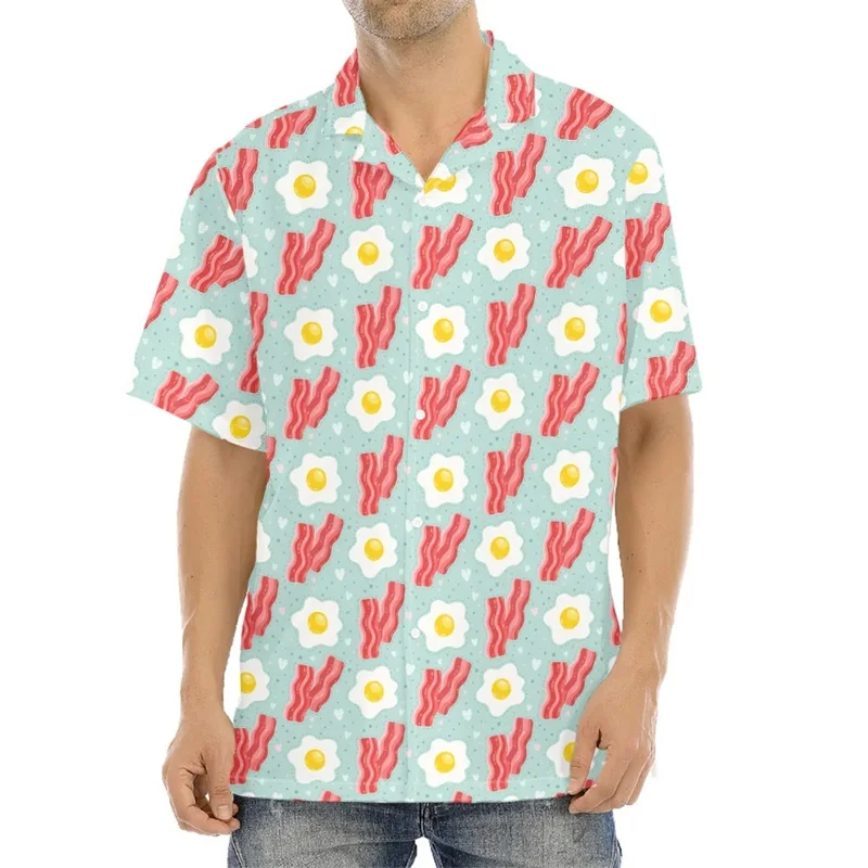 Funny Fried Egg Pattern Print Hawaiian Shirts For Men Summer Short Sleeve Holiday Beach Shirt 3d Print Mens Blouse Shirt