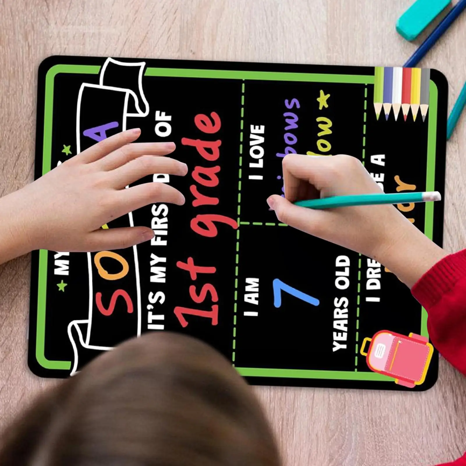 School Sign Double-Sided Wooden First Day Of Kindergarten Sign Photo Prop Sign Educational Posters Reusable Math Posters