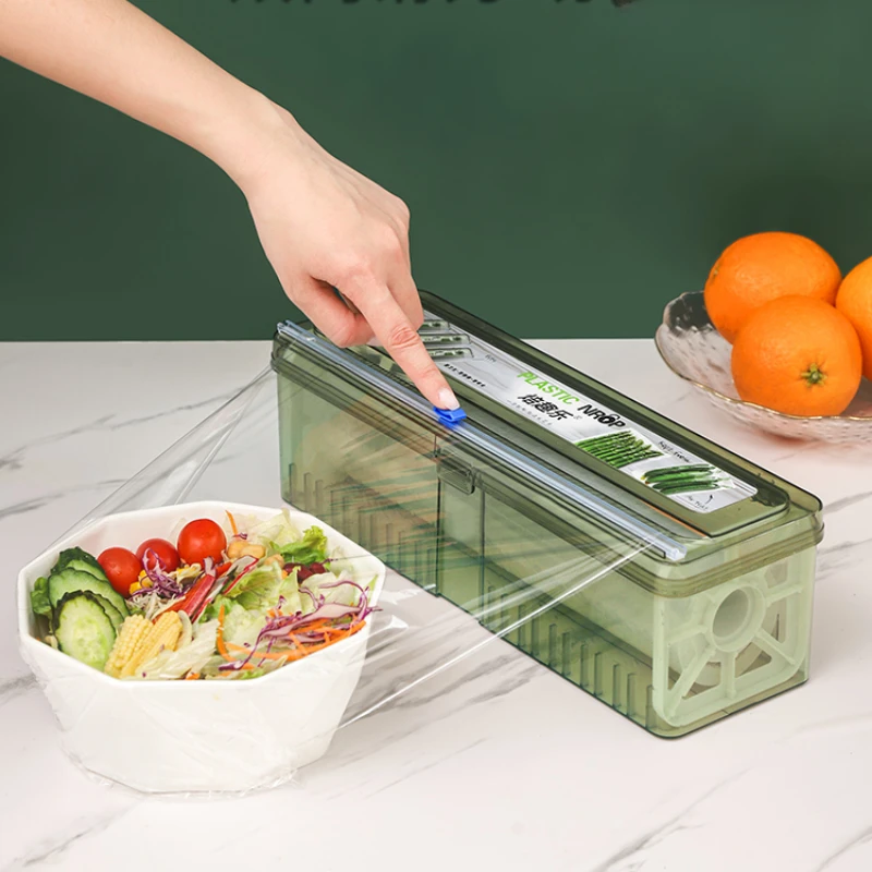 Transparent Cling Film Box Cutter Refillable Food Wrap Dispenser Aluminum Foil Film Dispenser and Storage Holder for