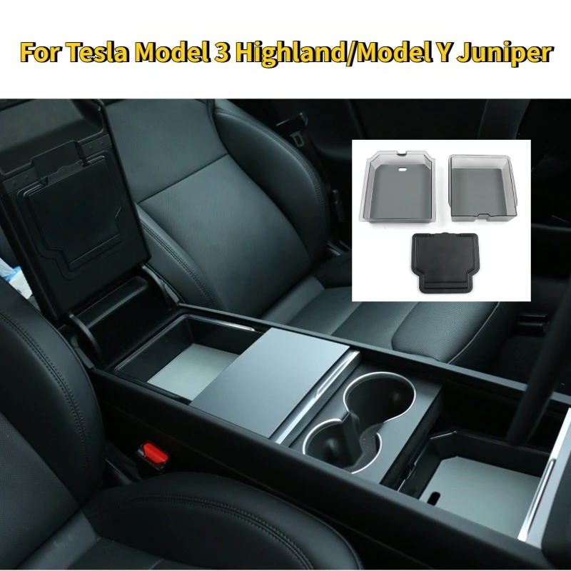

For Tesla Model Y Juniper Model 3 Highland 2025 Center Console Ice Crystal Storage Organizer Box Armrest Hidden Box Accessories