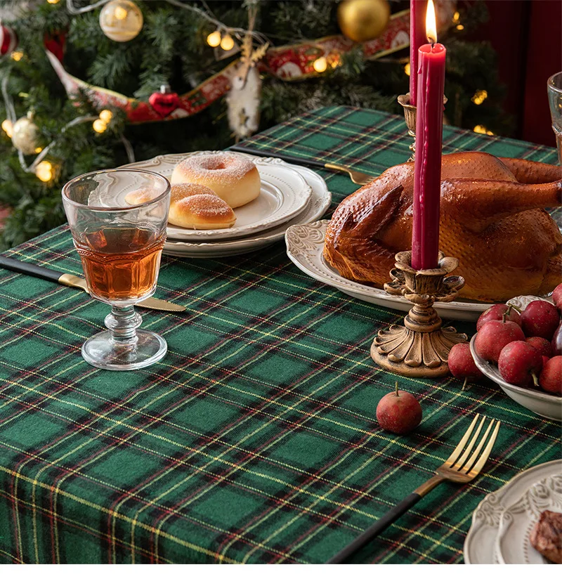 Christmas Checkered Tablecloth Rectangle Green Buffalo Plaid Cotton Flannel Table Cloths Cover Holiday/Party/Dining Decor