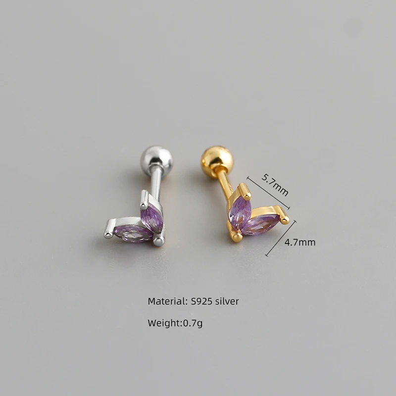 WANTME 925 Sterling Silver Fashion Simple Color Leaf Screw Bead Stud Earrings for Women Elegant Chic Ear Bone Piercing Jewelry
