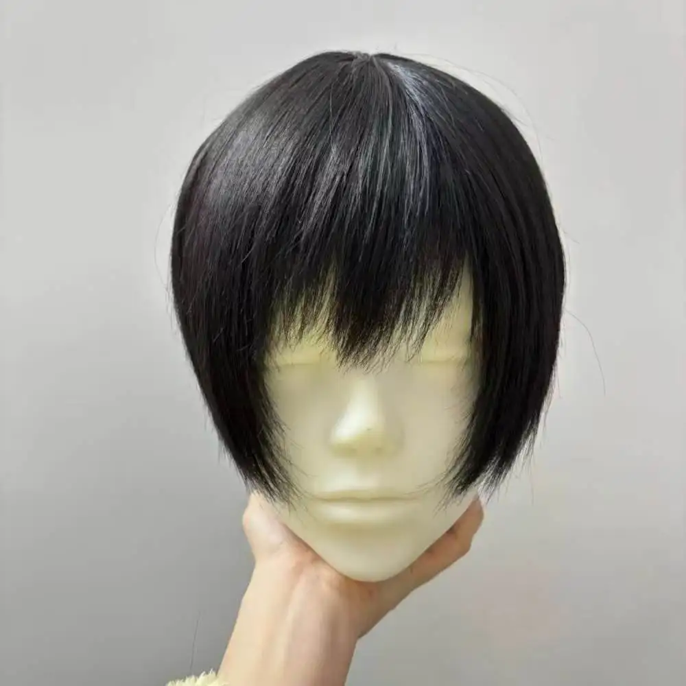 Hetalia Honda Kiku Cosplay Wig Teen Black Short Hair Simulated Scalp Top Rose Net Heat Resistant Synthetic Fiber Halloween Wig