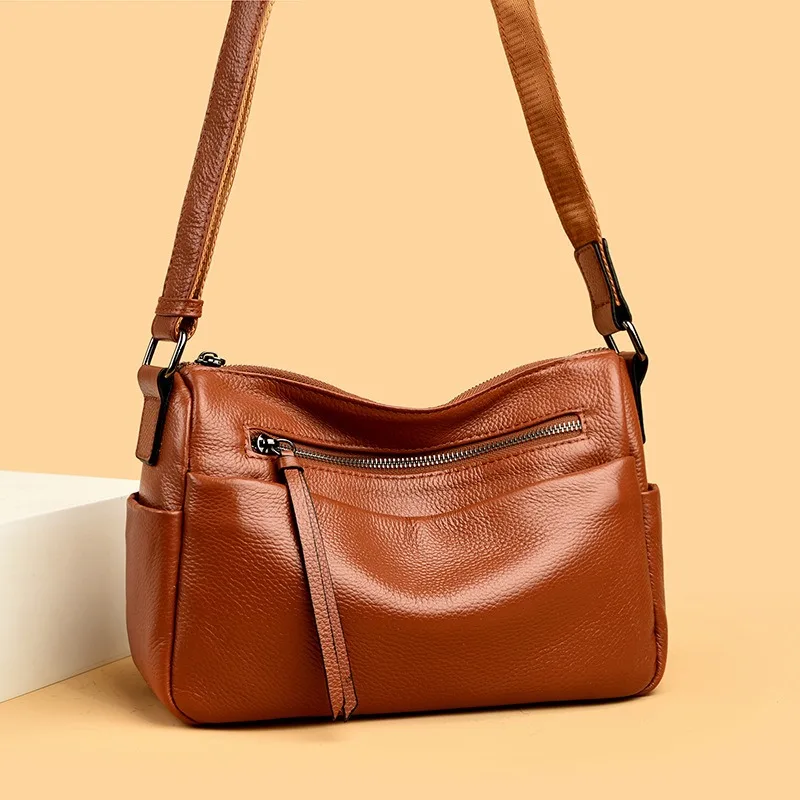 Minimalist Work Shoulder Bag for Women Genuine Leather Large Capacity Multiple Pockets and Convertible Strap Luxury Handbag