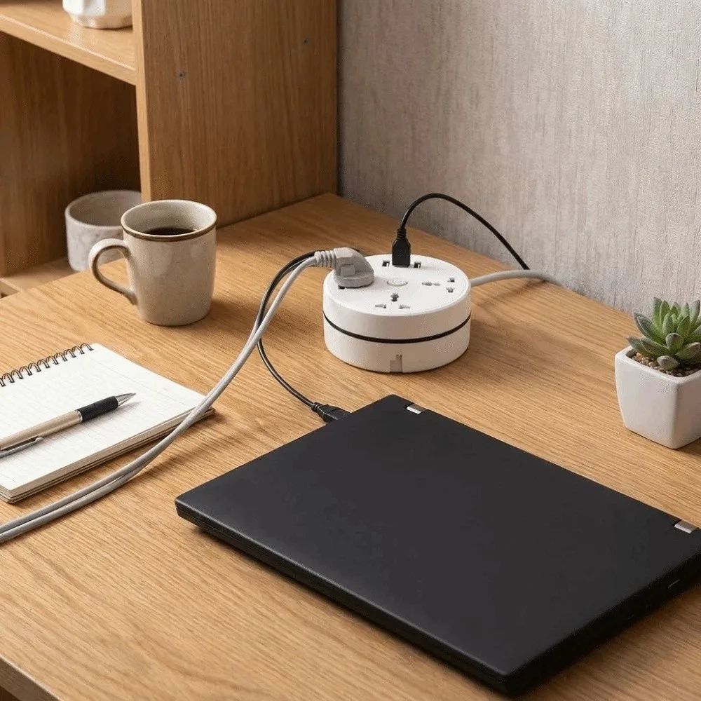 Round Design Universal Power Strip UK Plug Standard Included Data Cables Portable Extension Socket Multi-Port 3 USB Ports
