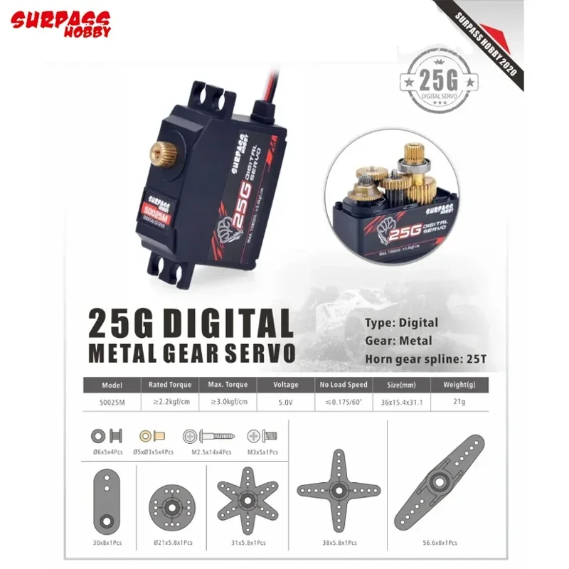 SURPASS Hobby 25g Servo Digital Servo S0025M Metal Gear micro servos for RC Car Airplane Robot Plane Drone Wltoys Aircraft