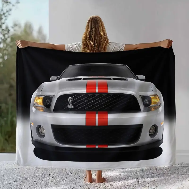 Vintage M-Mustang Racing Biker Garage Moto Soft Flannel Throw Blanket,Cozy Warm Blanket for Bed,Sofa,Living Room,Picnic,Camping