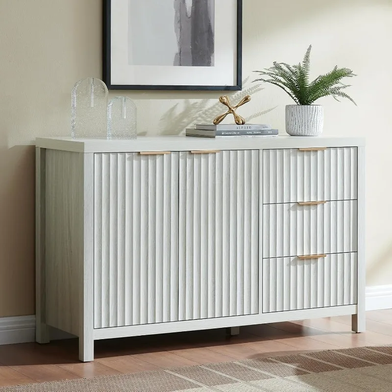 Fluted Storage Cabinet Sideboard Large Buffet with Adjustable Shelves Multifunctional Accent R Living Room