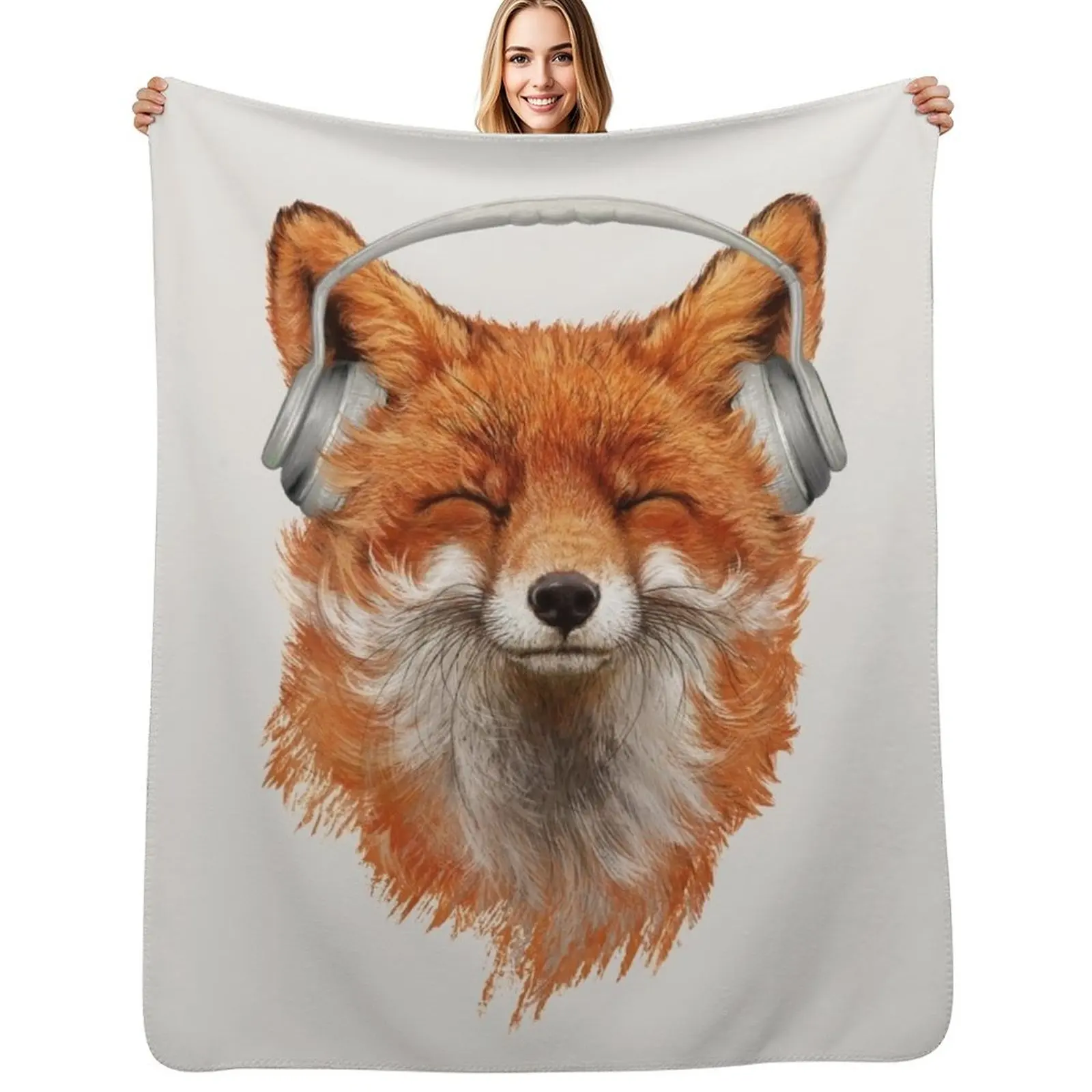 

Smiling Musical Fox Throw Blanket Retros Bed Fashionable Blankets