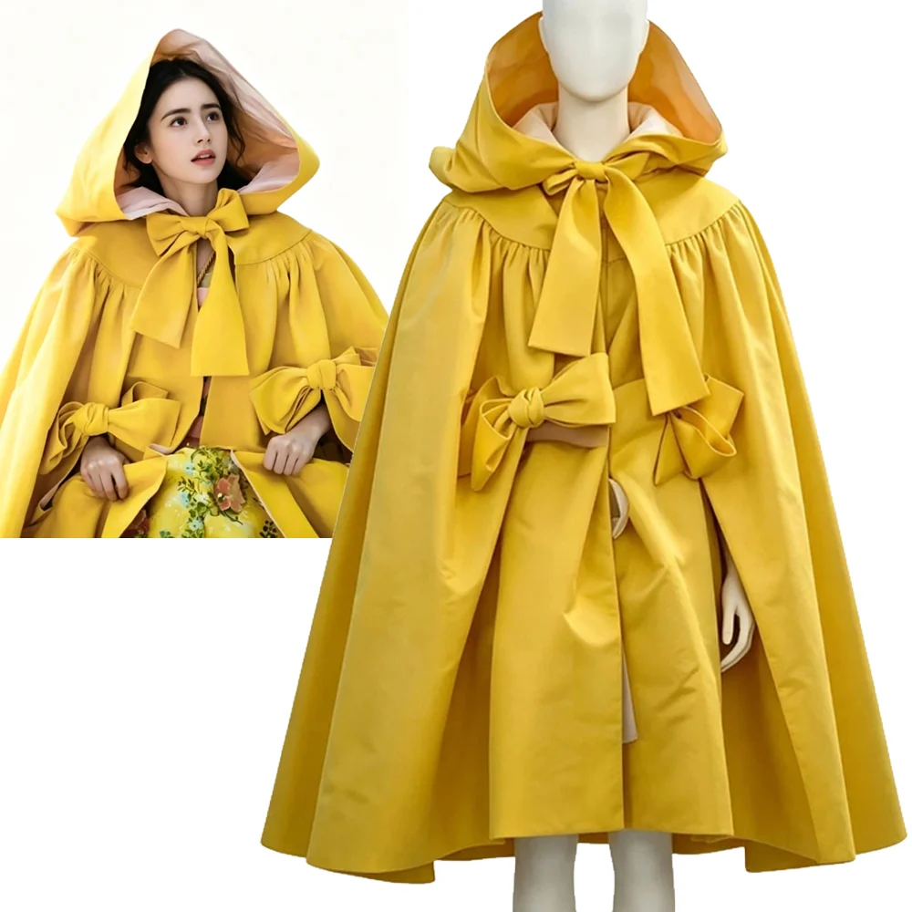 Disfraz de Blancanieves con Espejo, Capa de Cosplay para Mujer, Capa Amarilla con Capucha y Lazos, Disfraz de Princesa de Cuento de Hadas Vintage para Halloween y Carnaval