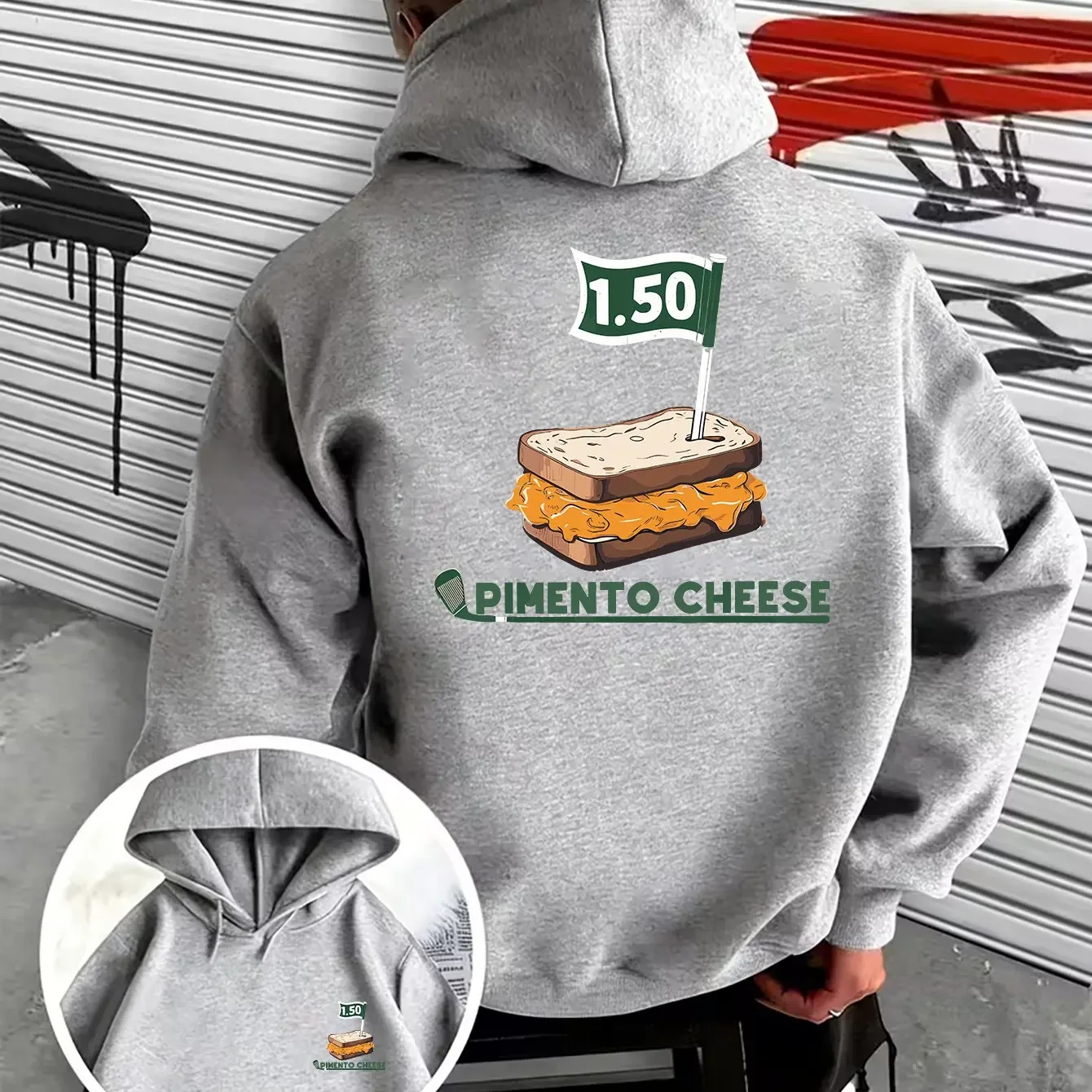 Interesting Retro‑style Cheese Sandwich Banner Graphic Print Men Hooded Pullover Food Enthusiast Casual Outerwear Hoodie
