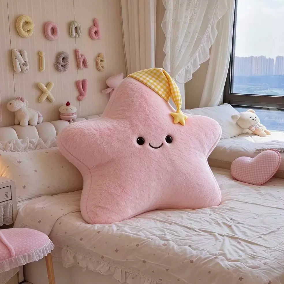 Cute Star Plush Throw Pillow Headboard Backrest Cushion for Women Dorm Bed Sleeping Birthday Gift Home Decor