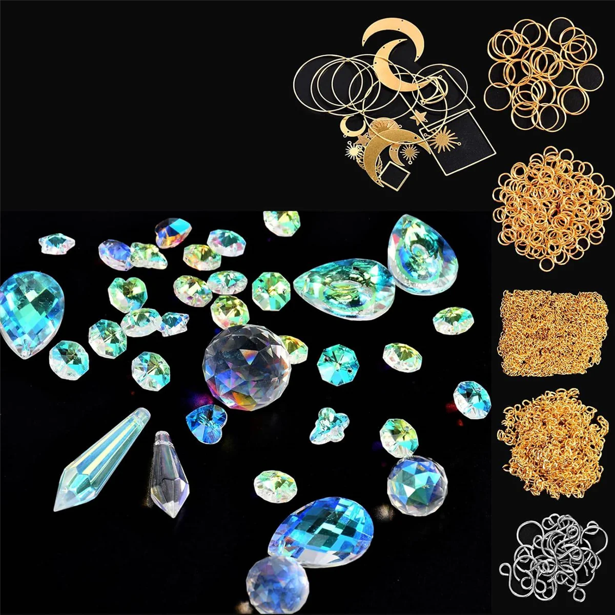 日曜大工用クリスタルサンキャッチャーキット,吊り下げ式シャンデリア,クリスタル,プリズムパーツ,レインボーメーカー,ペンダント,サンキャッチャー,ビーズ,370個