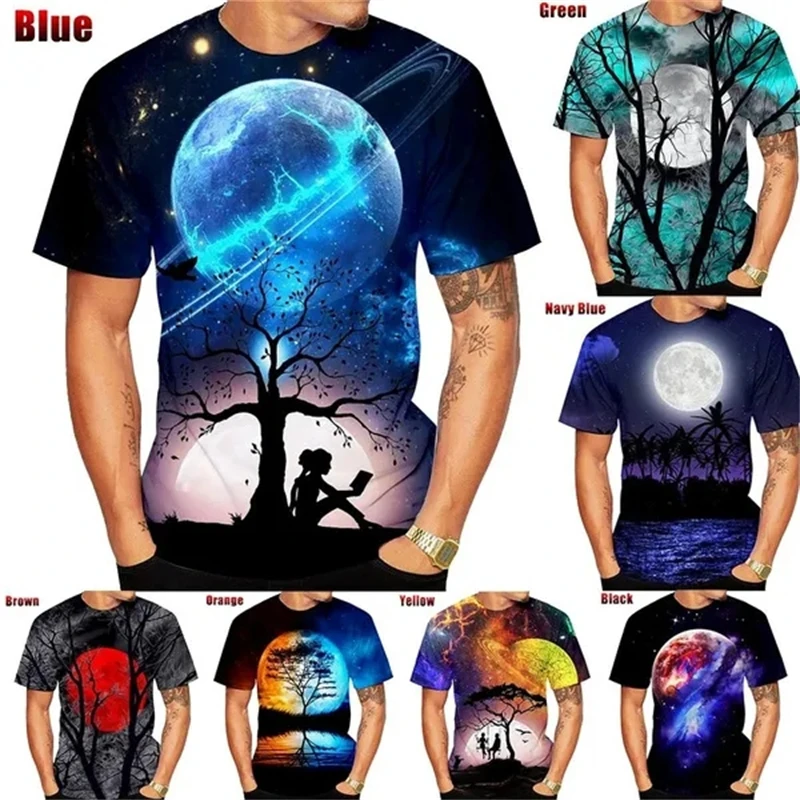 

New Fashion 3D T Shirt For Men Moon Print Crew Neck Short Sleeve Tops Casual Men's T-shirts Overisized Tee Shirt Man Clothing