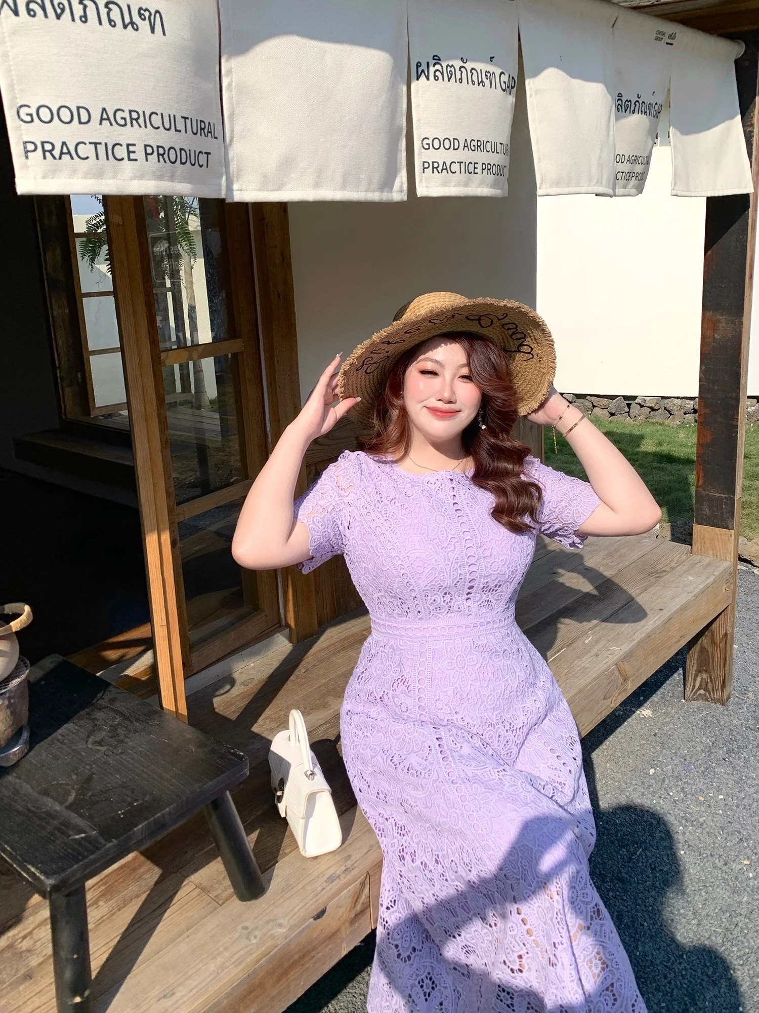 

GLEC plus Size Women's Dress Elegant Soft Style Fashionable Water Soluble Lace Hollow out Atmosphere Sensation Short Sleeve L...