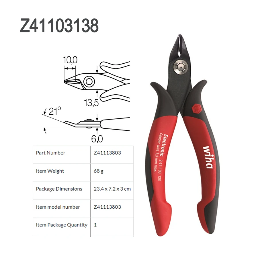 Wiha 26818 Diagonal Cutters Wide Pointed Head for Soft Cable Cutting