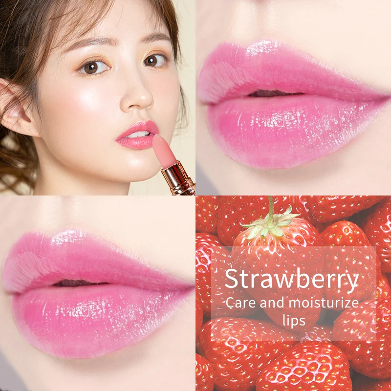 VIBELY Strawberry Cherry Carrot Lipstick Waterproof Moisturizing Long-lasting Lip Balm Changes Color Changing Lipstick Makeup