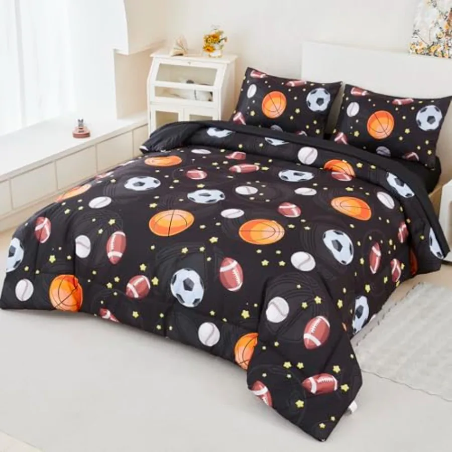 

Спортивный комплект постельного белья для мальчиков и девочек: баскетбол, бейсбол, футбол. Двусторонний комплект из 5 предметов с простынями.