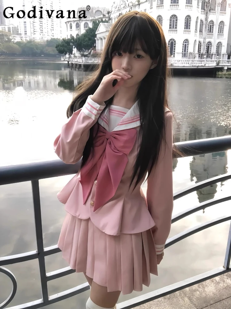 

Autumn Sweet Lolita 2 Piece Set Women Outfits Sailor Collar Bow Elegant Pleated Skirt Suit Female Kawaii Japanese School Uniform