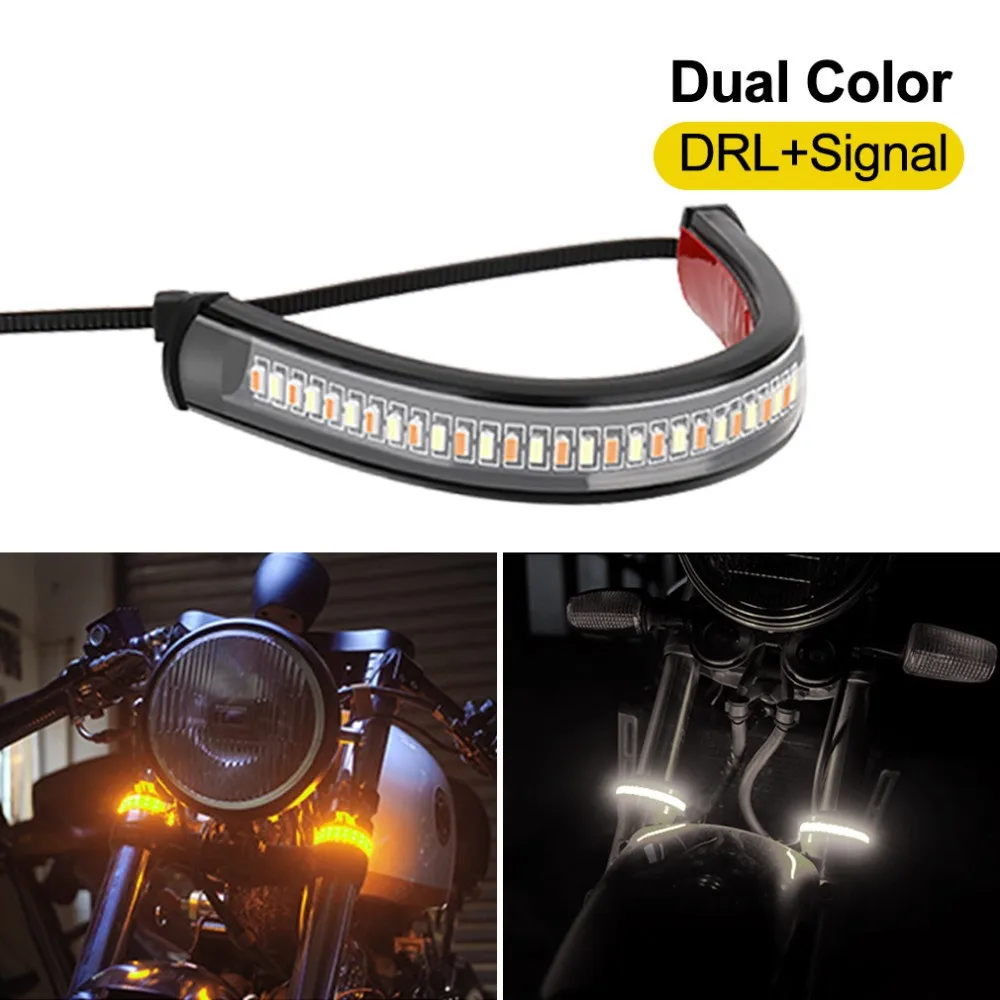 1/4PC 12V LED Motorcycle Turn Signal Light & DRL Amber White Moto Flasher Ring Fork Strip Lamp Flashing Blinker Moto Accessories