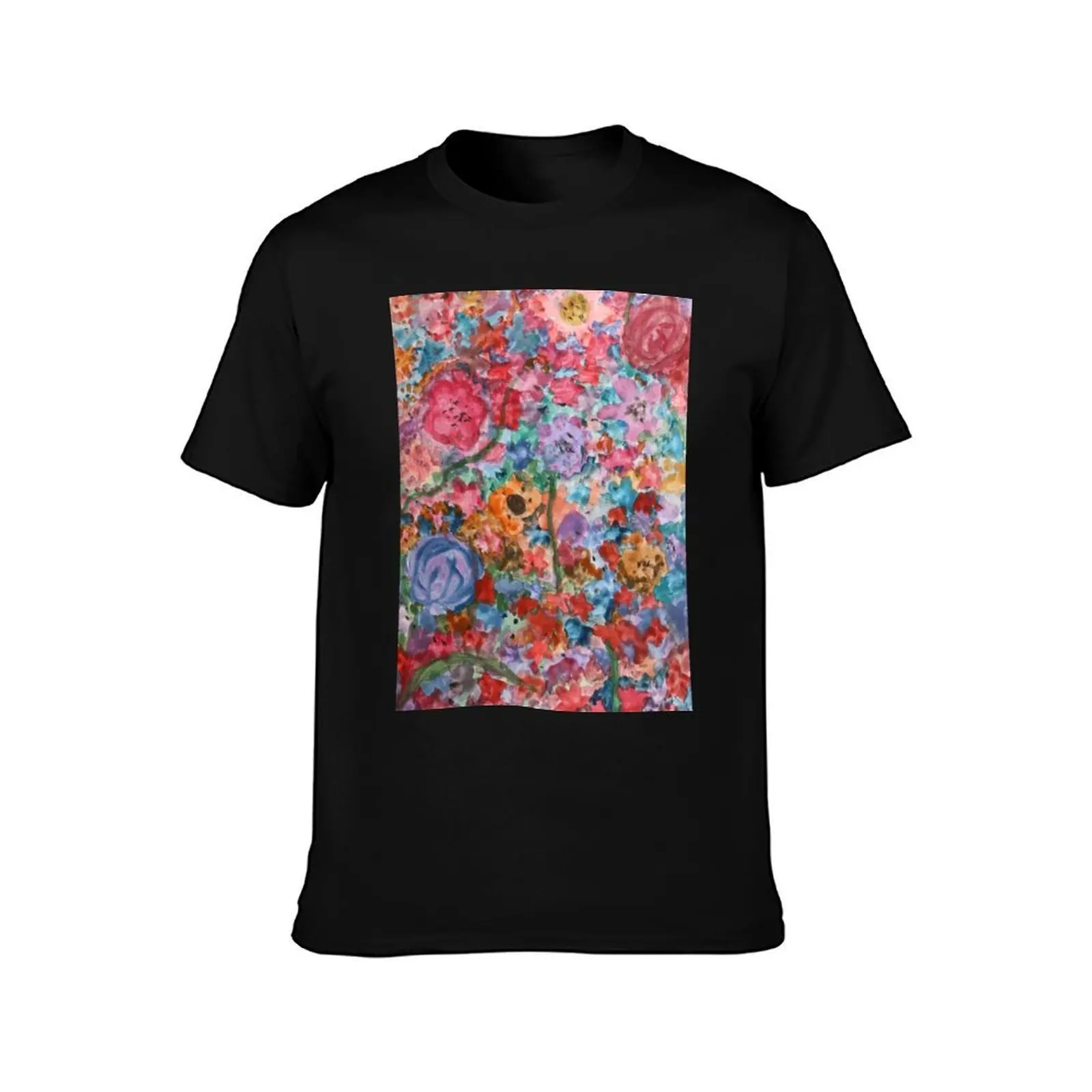 Floral. Roses and blooms handpainted in acrylic T-Shirt Casual Fashion Print Tee Top T-Shirt