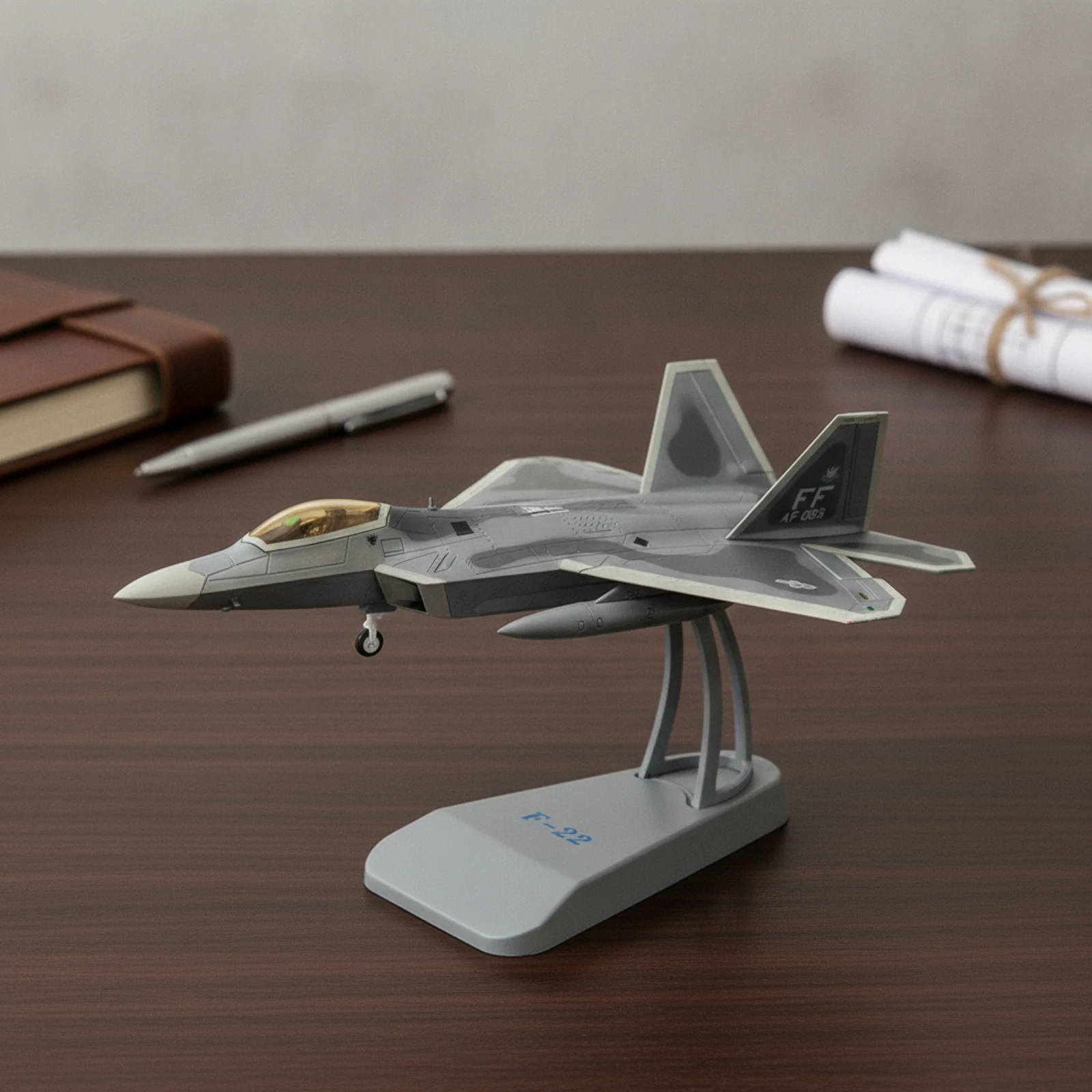 F-22 Predator Model Display-Ready Fighter Jet Model with Stand Stealth Pre-Colored for Aviation Enthusiasts, Office, Study